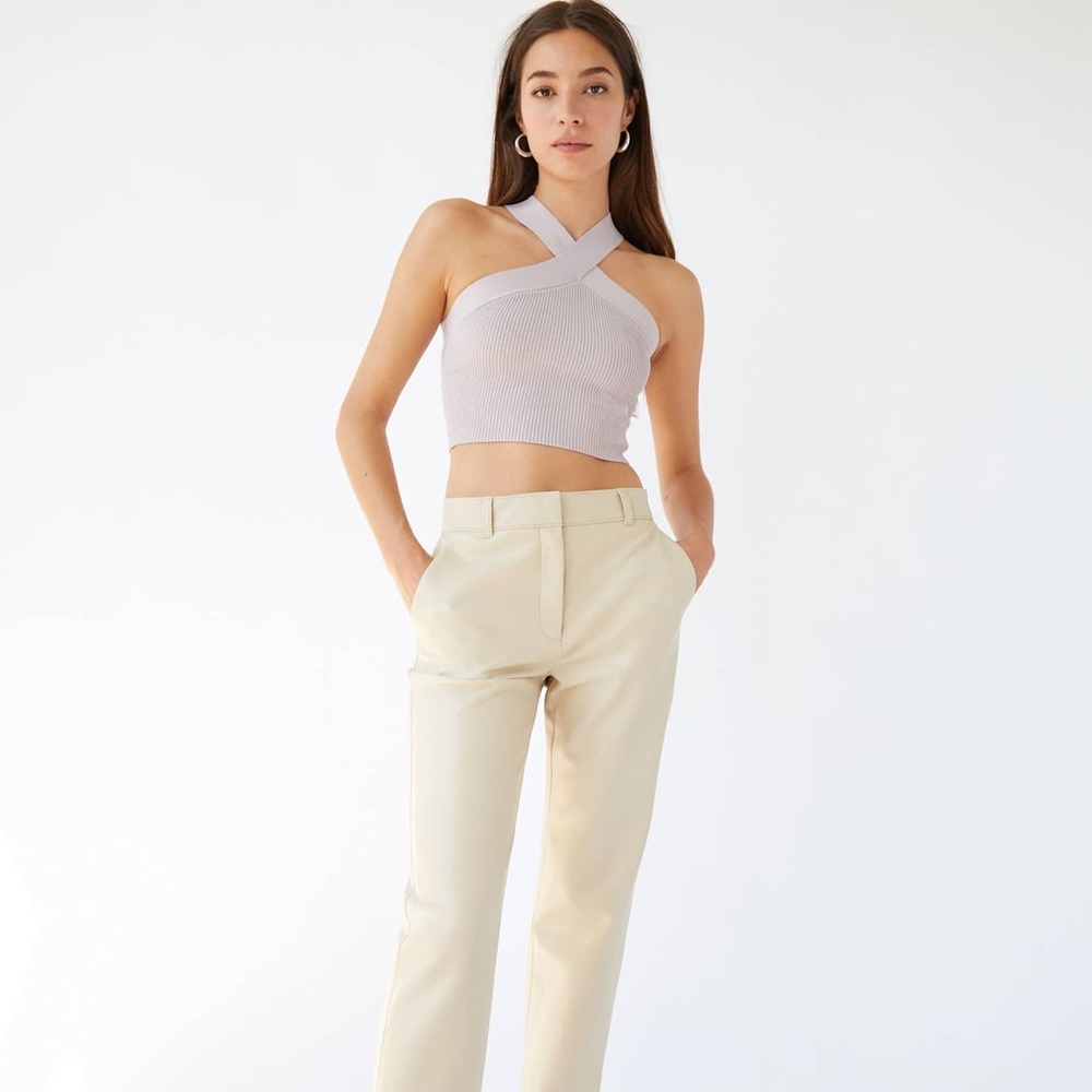 Aritzia Babaton Sculpt Knit Criss Cross Cropped Tank - Orchid Petal Halter Top - Picture 4 of 10
